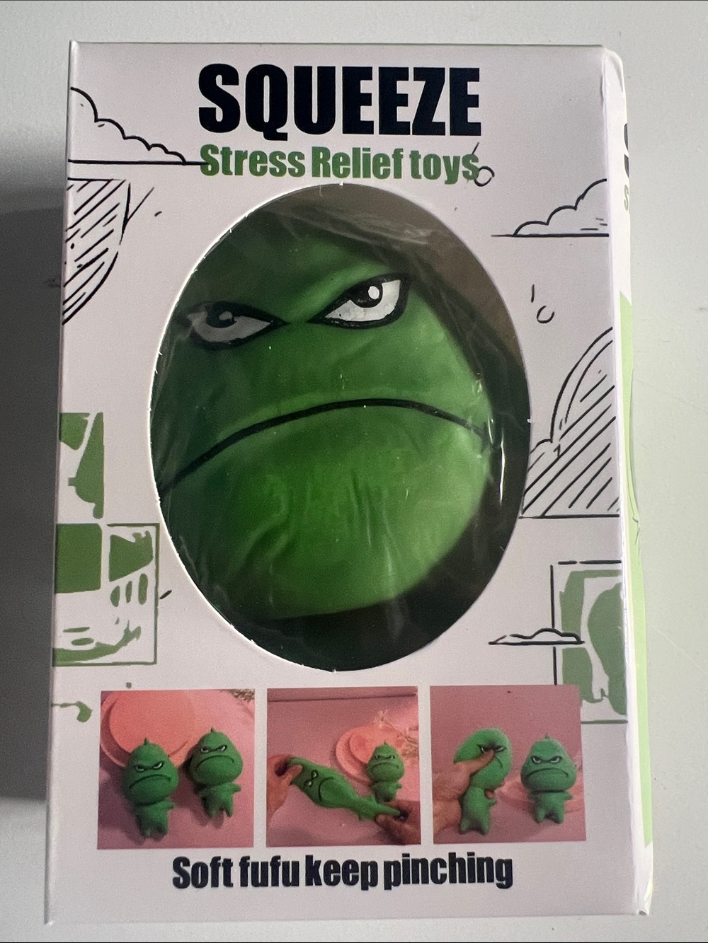 Squeeze Green Angry Face Stress Relief Toy - Squeeze